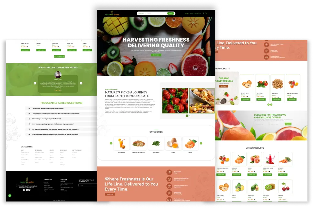 A colorful and vibrant website design showcasing a variety of fresh fruits and vegetables for sale.
